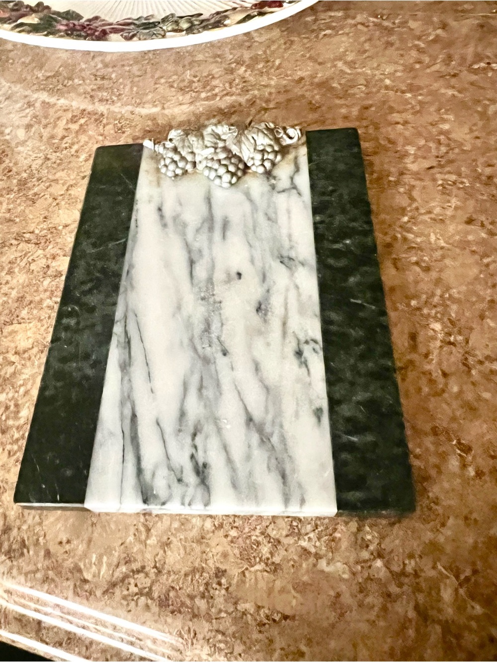 Marble & Dark Green Stone Cheese Board with Silver Grape Accent